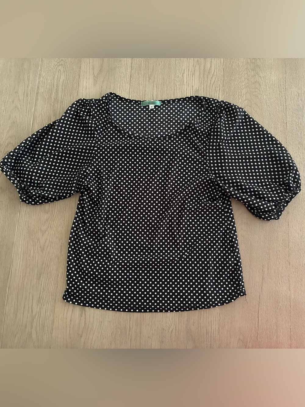 Black Polka Dot Puff Sleeve Top